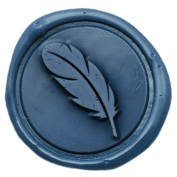 An image of a wax seal with a feather imprint